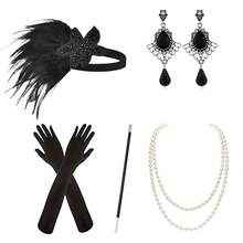 20 Pieces Women's 1920s Accessories Set: Robe, Great Gatsby-Style Feather Headpiece, Faux Pearl Necklace, Gloves Prom Halloween - Multicolor - View 45