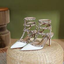 Rivet Package Pointed High Heels Summer Europe And The United States Sexy Lutin Fine Heel Strap Sandals Wedding Shoes Female - 白色 - 查看 7