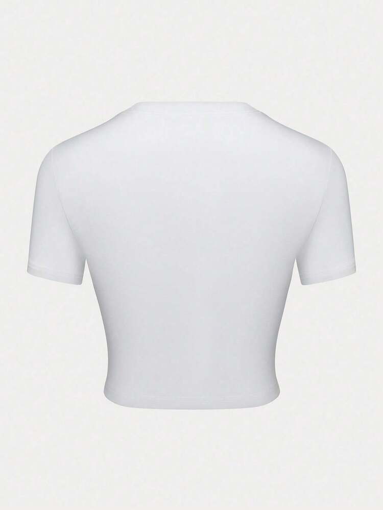 Women's Letter Print Crew Neck Short Sleeve Crop Top - trắng - Xem 2