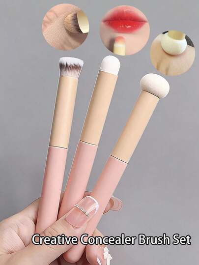 Bộ 3 cọ che khuyết điểm sáng tạo, dụng cụ trang điểm dành cho nữ, cọ che khuyết điểm hình cầu, cọ tạo khối, cọ môi, bộ cọ trang điểm, phù hợp cho các bạn nữ tuổi teen và học sinh, quà tặng cặp đôi, quà sinh nhật, đồ dùng cần thiết khi hẹn hò.