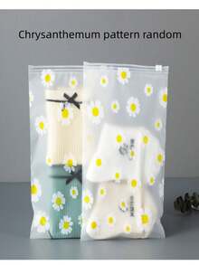 10pcs Random Chrysanthemum Pattern Transparent Storage Bags, Fixed Size, Frosted Zipper, Resealable, Reusable, Space-Saving, Suitable For DIY/Clothing/Shoes/Travel - View 6
