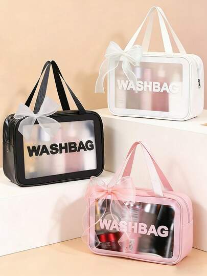 1个大容量防水化妆包，带丝带，透明便携设计，双提手 - 非常适合收纳化妆品和洗漱用品，化妆包，化妆品收纳袋，洗漱包，化妆袋，洗漱袋，旅行包，返校必备，浴室用品，宿舍必备，旅行必备，沙滩包，沙滩必备，沙滩巾收纳袋，沙滩配件，沙滩用品，度假包，度假必备，夏季，假期，返校用品