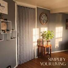 Cortina plegable sin taladro, adecuada para dormitorio, balcón, entrada y talla grande escenarios, flexible para crear un espacio privado. Material suave, fácil de abrir y cerrar, ahorra espacio y es práctico. Una opción conveniente para lograr una partición sencilla y optimizar la distribución del hogar. - 1 pieza beige - Ver 10