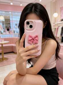 INS Style Sweet Peach Red 3D Bow Textured Phone Case Suitable For Apple 17 Pro Max, 17 Pro, 16 Pro Max, 15, 14 Pro, 13, 12 Pro, 14, 11, 13, Apple Phone Protective Case - Multicolor - View 4