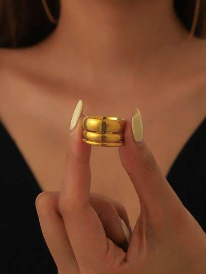 Elegant Metal Layered Rings, Asymmetrical Three-Layer Open Design, Retro Gold Color Flattering, Personalized Midi Rings, Unisex Design, Non-Fading, Minimalist Chic Style