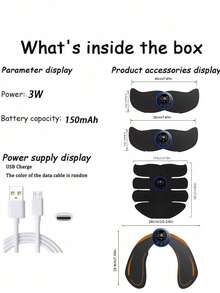 AXH. 可充电全身EMS肌肉刺激器，舒缓按摩工具，替换电极凝胶 - 黑色 - 查看 8