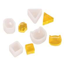 4pcs Crystal Epoxy Resin Mold Set, Mini Cat, Cube, Triangle, Stone Shaped Earring Pendant DIY Jewelry Making Mold - White - View 8