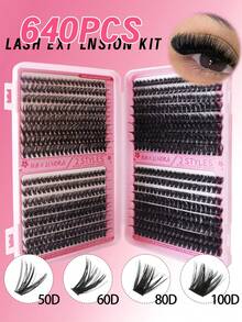 640/280片D型卷翘仿貂毛假睫毛，高密度单片假睫毛，适合新手和专业人士在家DIY。30D+40D+50D+60D+80D+100D混合款式分段式假睫毛册，可打造不同眼妆效果，柔软自然。 - D - 查看 6