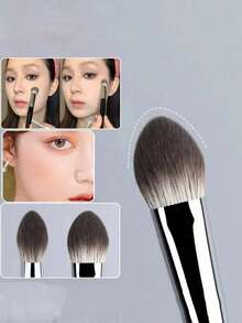 1/2Pcs Heart Blusher Brush - Small Flat Precise For Powder/Cream/Liquid Blush, Makeup Tool - Mocha Brown - View 1