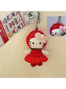 SANRIO Strawberry Plush Doll, Strawberry KT Bag Charm, Plush Doll Keychain, Birthday Gift - Red - View 8