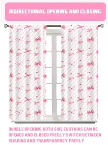 2 Panels Love Bow Window Shade, Pink Stripes Curtains For Bedroom ,Girls Room Nursery Decor, Aesthetic Bedroom Window Coverings, Suitable For Living Room Kitchen Bedroom Study Home Decor - Multicolor - View 3