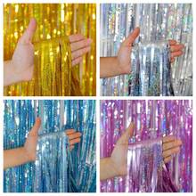 [Emballé individuellement] 1*2m/1 sac Rideau à paillettes laser pour décoration de scène, fournitures de fête, décoration de Noël, fête d'anniversaire, toile de fond de mariage, rideau de porte à franges, couleurs vives, indéfrisable - Rideau de pluie laser - Voir 8