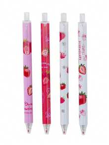Random Cute Sweet Strawberry Click Gel Pen Black Student Prize Gift 4pcs Back To School - Multicolor - View 10