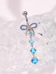 1pc Sexy Elegant High-End Beach Ocean Style Unique Butterfly Heart Wing Blue Zirconia Stainless Steel Navel Ring, Suitable For Daily, Beach, And Holiday Wear - Multicolor - View 8