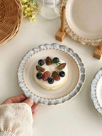Ceramic Floral Bone China Plate, French Retro Dessert Plate, Fruit Plate, Cake Plate, Household Tableware