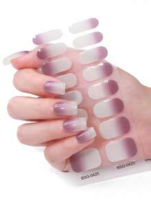 4Pcs Spring/Summer Solid-Colour Minimalist Semi Cured Gel Nail Strips,Fresh Style Nail Stickers, Easy To Apply Suitable For Ladies' Home DIY Manicures - Multicolor - View 4