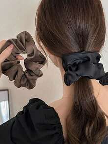 5pcs Premium Classic Black, White & Brown Satin Scrunchies, Soft & Damage-Free, 8.5cm Diameter Hair Ties, Ideal For Women & Girls Daily Hairstyles Like Buns & Ponytails, Great Christmas, Valentine's Day, Birthday, Holiday Gift - Multicolor - View 7