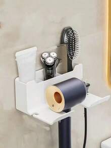 Wall Mounted Hair Dryer Holder Rack, Bathroom Storage Organizer, No Drilling Required - Multicolor - View 17