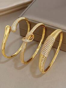 Elegant & Delicate Twisted Bangle Set, 18K Gold Plated Thin Bracelets For Women, Suitable For Daily Wear, Party, Valentine's Day, Wedding, Music Festival, Mother's Day, Jewelry Gift - Multicolor - View 1