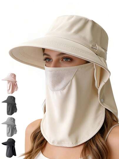 1 Stück vielseitiger hochwertiger UV-Schutz Hut, atmungsaktive Gesichtsmaske Nackenschutz Alles-in-Einem Sonnenhut, Outdoor winddichter Sonnenhut mit großer Krempe, modischer bedruckter atmungsaktiver Tee-Pflück-Hut