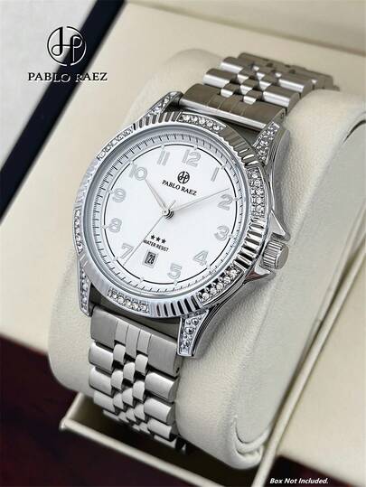  Pablo Raez 1pc Men's Stainless Steel Business Watches Top Brand Classic Original Charming Man Wristwatches Silver Non Tarnish Color Male Luxury Diamond Water Resistant Clock Heavy Metal Steel Casual Fashion Quartz Watch Jewelry Arabic Numeral & Bar Scales With Calendar Date Display Black High Level Quality AAA Wristwatch For Daily Use Gift For Father Or Boy Friend Graduation Wedding Birthday Presents