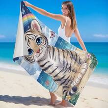 1 pièce Serviette de plage avec design chat imprimé arc-en-ciel et papillon, serviette super absorbante et séchage rapide pour la natation, couverture de plage douce, convient pour la plage, la natation, l'extérieur, les voyages, un élément essentiel pour la plage - C - Voir 3