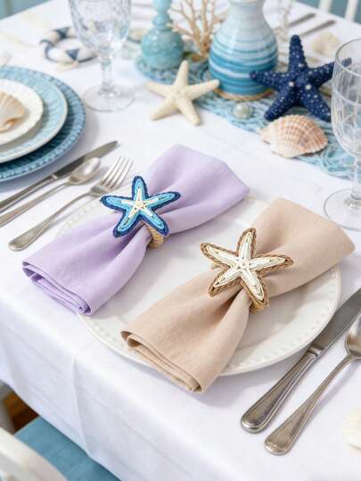 4 حلقات مفارش طاولة من سلسلة المحيط، مناسبة لديكور طاولة حفلات الزفاف، حاملات مفارش لعيد الحب، عيد الفصح، ، حلقات مفارش بشكل نجمة البحر