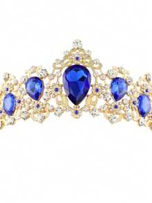 1件巴洛克风格水滴玻璃皇冠新娘头饰，生日及成长礼物配饰 - 藍色 - 查看 3