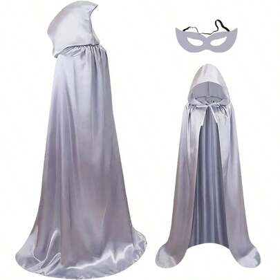 2pcs/Set Cloak + Eye Mask, Satin Fabric Death Cloak, Wizard Demon Cloak And Mask, Medieval Wizard Robe And Veil, Grim Reaper Cloak, Ideal For Nightclub, Halloween Party, Various Events And Costume Props
