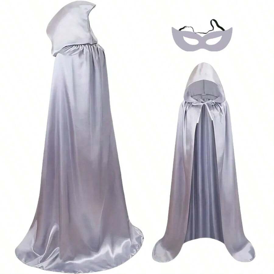 Bộ 2 món gồm áo choàng và mặt nạ, áo choàng tử thần bằng vải satin, áo choàng và mặt nạ phù thủy, áo choàng và mạng che mặt thời trung cổ, áo choàng thần chết, lý tưởng cho hộp đêm, tiệc Halloween, các sự kiện khác nhau và làm đạo cụ trang phục. - nhiều màu - Xem 1
