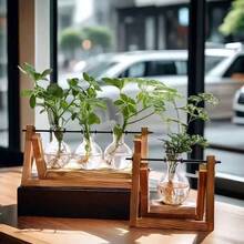 Creative Hydroponic Plant Transparent Wooden Frame Vase Desktop Small Fresh Container Living Room Office Desk Modern Decoration Ornament, Ornament Green Ivy Creative - Multicolor - View 3