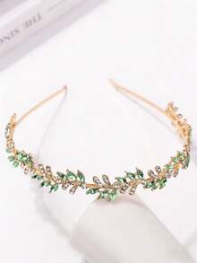 1pc Fashionable Crystal Crown Headband, Suitable For Wedding, Daily Wear, Vacation, Photo Shoot And Other Occasions - Mint Green - View 2