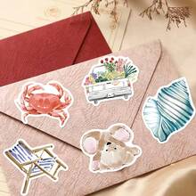 50 piezas Pegatinas de diario de acuarela, decorativas para scrapbooking, planificador, equipaje, funda de teléfono, refrigerador, guitarra, monopatín, regalo de cumpleaños, suministros de scrapbooking, papelería, pegatinas divertidas Kindle manualidades libro de sticker estikers - Diario de acuarela - Ver 4