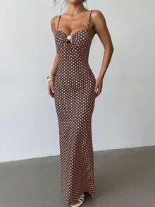 1pc Polka Dot Print Summer Sleeveless Dress, Suitable For Women's Beach Vacation Outfit On Valentine's Day, Elegant Party Wear - Đỏ - Xem 10