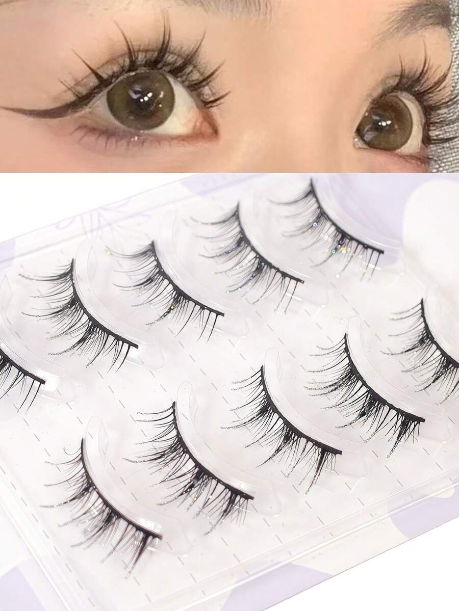 5 Pairs Wispy Cartoon Fairy Lashes, Natural Air-Feeling Black Line Lashes - View 1