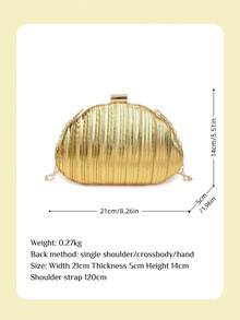 Golden Clutch Bag For Women, European & American Fashion Metal Decor Mini Box Handbag, Women's Fashionable Metallic Effect Evening Party Chain Bag With Chain Shoulder/Crossbody Function, Perfectly Matches Bridal Party, Prom, Gala & Formal Dresses, Vintage Metal Decor Box Shape Design For Classic Elegance, Ideal Spring Shoulder Bag & Gift For Women, Best Elegant Bag For Bridal Shower, Metallic Gold Finish For A Luxurious Statement - 彩色 - 查看 8