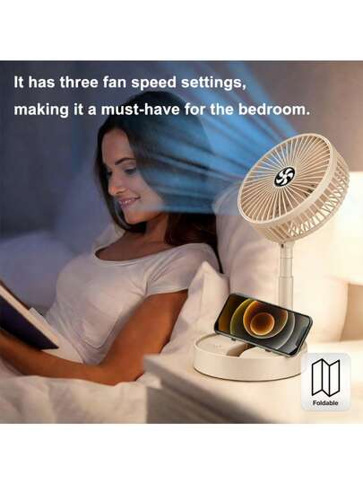 三速可调可折叠静音USB充电桌面无线风扇，USB供电无档版本（2种选择） - 便携式电风扇，适用于厨房、户外露营、宿舍、办公室、空气循环