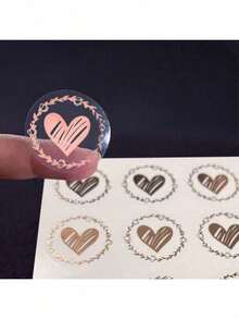 100pcs/Pack Transparent Heart Shaped Envelope Sealing Stickers, Round Transparent Heart Labels, Gift Packaging Decorative Stickers - Multicolor - View 2