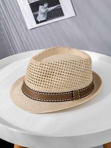 1 buah Topi Jerami Bohemian Warna Polos, Topi Anyaman Dekoratif Pelindung UV, Aksesori Fashion Serbaguna untuk Pria dan Wanita, Sepanjang Musim - topi jerami - View 7
