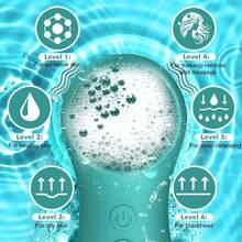 Silicone Electric Facial Cleansing Brush With 6 Speeds, Waterproof - 綠色黃金 - 查看 8