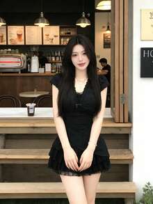 Women Short Dresses - Black - View 2