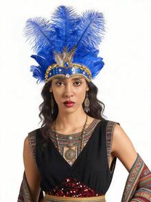 1 chiếc băng đô cài tóc lông vũ lễ hội, băng đô biểu diễn, băng đô lấp lánh thập niên 1920, phụ kiện tóc dự tiệc trà, phụ kiện băng đô hóa trang. - màu đen - Xem 2