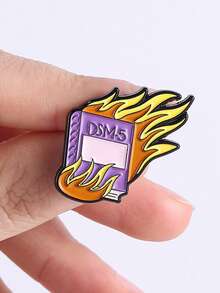 Burning DSM-5 Flame Book Lapel Pin, Dark Satirical Anti-Diagnosis Label Style, Purple Cover Wrapped In Orange-Yellow Flames With Clear Texture Layers, Psychological Practitioner Mental Health Field Self-Mockery Accessory - Multicolor - View 7