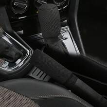 2 piezas Conjunto de accesorios interiores de coche minimalistas y transpirables, Funda para freno de mano y palanca de cambios, Patrón de margarita, Universal para todas las estaciones - A - Ver 3