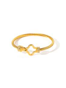 1pc Stainless Steel Bracelet, Rhinestone Decor Minimalist Floral & Star Pattern, 18K Gold Plated Bracelet For Women, Suitable For Daily Wear And Parties - Gold - View 3
