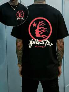 Hellstars Fire Hair Logo Vintage Washed T-Shirt Double Sided Printed (220g 100% Cotton T-Shirt),Summer Clothes, Men's Tops, Casual And Comfortable, Fashionable Graphic Tee, Unisex Style - Black - View 1
