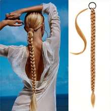 Extensión de cabello trenzado para cola de caballo de 28 pulgadas, pieza de cabello trenzado recto y esponjoso natural para mujeres - Multicolor - Ver 2