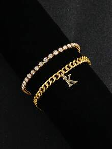 Hip Hop Initial Anklet For Women, Stackable Crystal Tennis Chain Foot Jewelry Gift - Custom Lettering Anklet - View 29