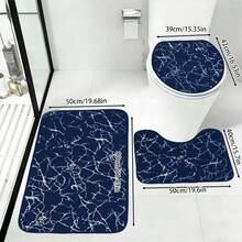 Bộ 3 tấm thảm chống trượt, chống thấm nước, thấm hút mồ hôi họa tiết vân đá cẩm thạch dùng cho bồn tắm, tấm phủ nắp bồn cầu, thảm chữ U cho bồn cầu, thảm chống trượt cho lối vào phòng tắm. - Màu xanh nước biển - Xem 9