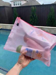Túi đi biển lưới chống thấm nước thời trang, túi đựng mỹ phẩm in hình "bãi biển", chủ đề bãi biển. Túi đựng mỹ phẩm trong suốt dung tích lớn, túi đựng đồ vệ sinh cá nhân bằng nylon có khóa kéo, nhẹ, có thể đựng kem chống nắng, đồ ăn nhẹ, bikini và các vật dụng cần thiết khi đi biển. - Nhiều màu - Xem 7